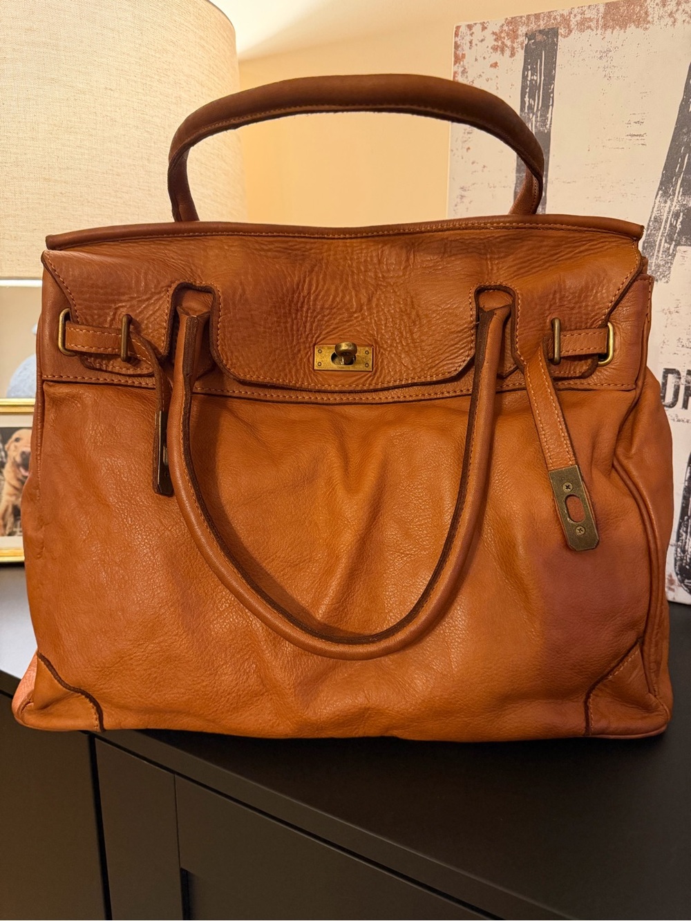 Italian Leather Birkin Style Bag - Picture 2 of 10
